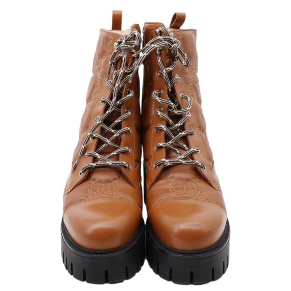 Gucci  Lace Up 60mm GG Matelasse Lux Nappa Leather Combat Boots Dark Brown 7183 - Picture 1 of 14